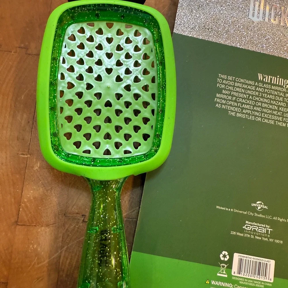 Wicked Green Hair Brush & Mirror Comb Combo with Watermelon Hand Lotion NEW